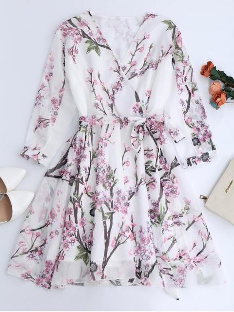 Floral Surplice Chiffon Flowy Dress