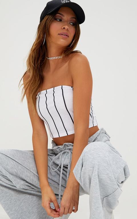 White Stripe Bandeau Top, White