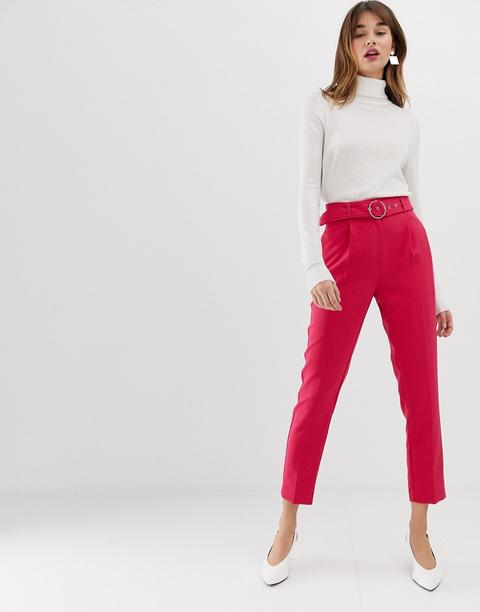 Warehouse - Pantaloni Affusolati Rosa Con Cintura Con Anello - Rosa