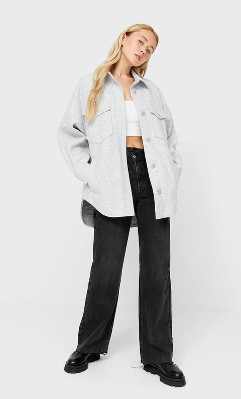Stradivarius Surchemise Oversize En Maille Gris Mélangé S