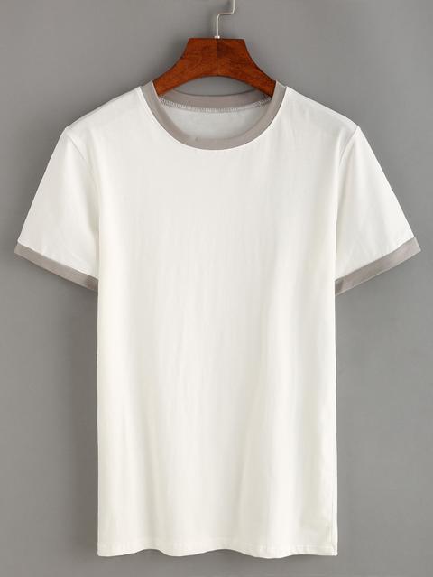 Camiseta Ribete Combinado -blanco