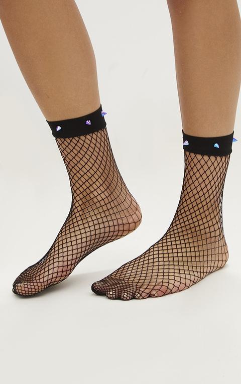 Navy Studded Rib Fishnet Socks