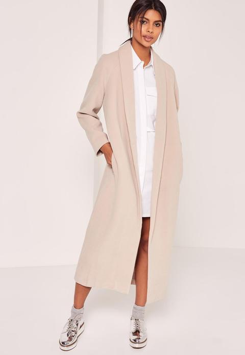 Shawl Collar Faux Wool Maxi Coat Nude