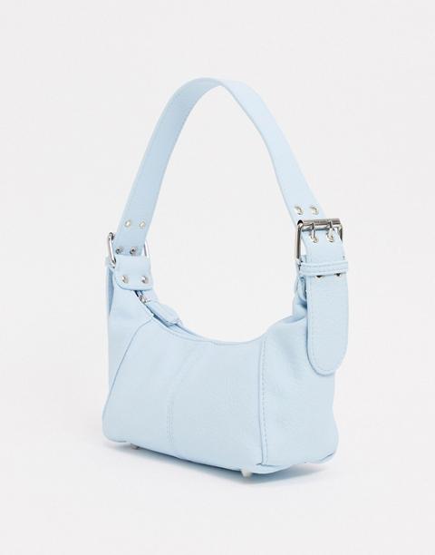 Asos Design Shoulder Bag In Grainy Pastel Blue With Buckle Strap