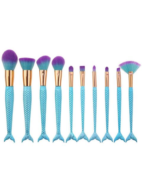 10pcs Ombre Hair Mermaid Handle Makeup Brushes Set