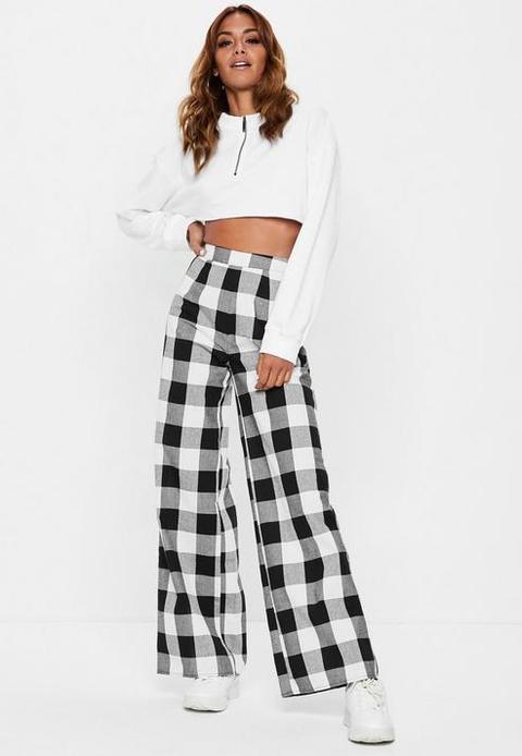 Black Jumbo Check Monochrome Trousers, Black