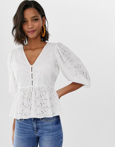 Asos Design - Blusa Da Giorno In Pizzo Con Maniche Oversize - Bianco