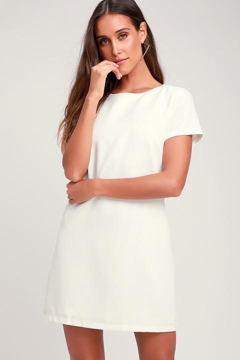 Shift And Shout Ivory Shift Dress - Lulus