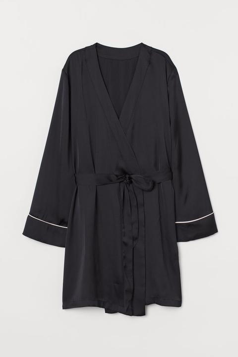 Robe De Chambre En Satin - Noir