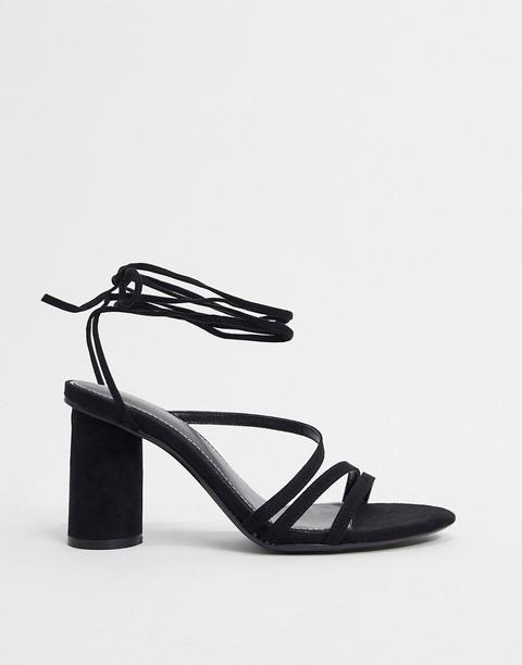 Bershka Heel With Ankle Tie In Black