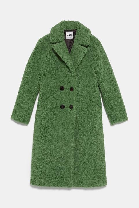 zara green shearling coat