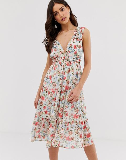 Vila – Midikleid Mit Aquarell-blumendruck