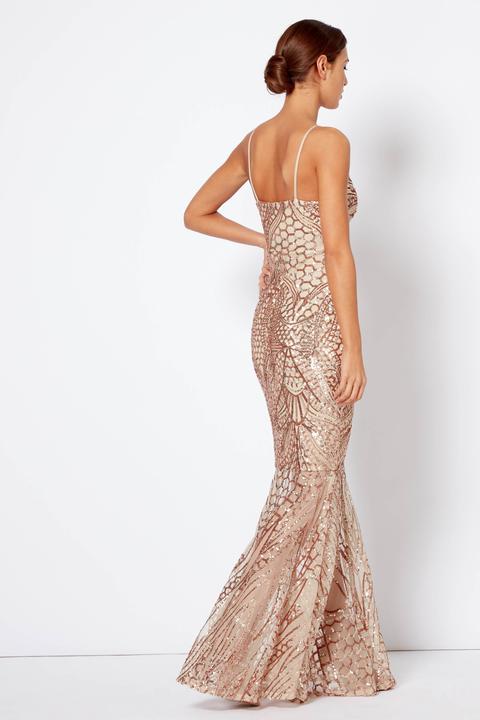 gold sequin fishtail dress