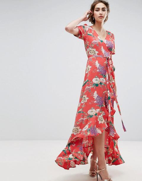 Vestido Largo De Tarde Con Detalle De Volante Y Estampado Floral De Asos