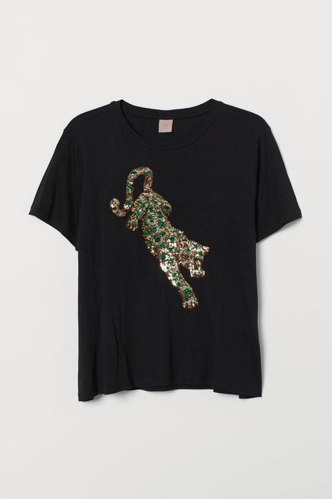 H & M+ Camiseta Con Lentejuelas - Negro