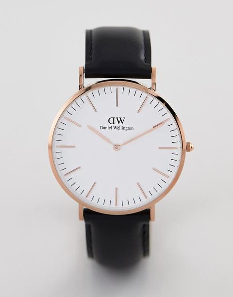 Daniel Wellington - Sheffield - Orologio Classico In Pelle Oro Rosa Da 40 Mm - Nero