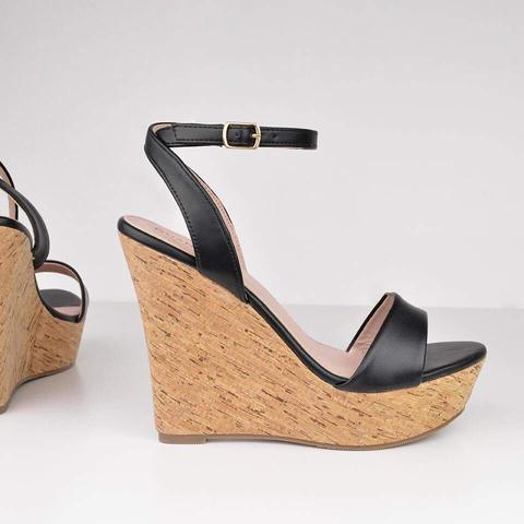 Kailey - Cork Wedge Sandals In Black