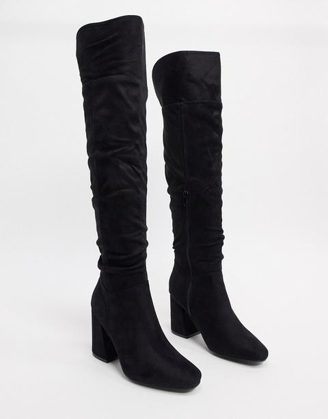 Botas Altas De Tacón En Antelina Negra De New Look-negro