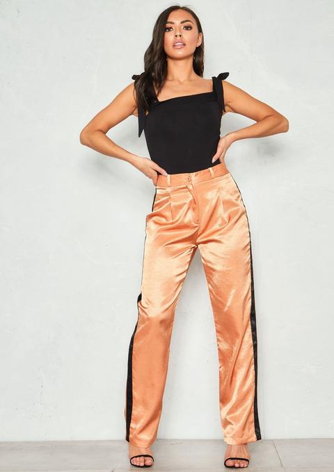 Saskia Gold Satin Side Stripe High Waist Trousers