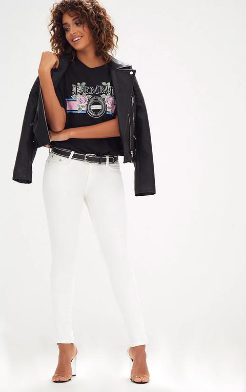 Cream Cord Low Rise Skinny Jeans, White