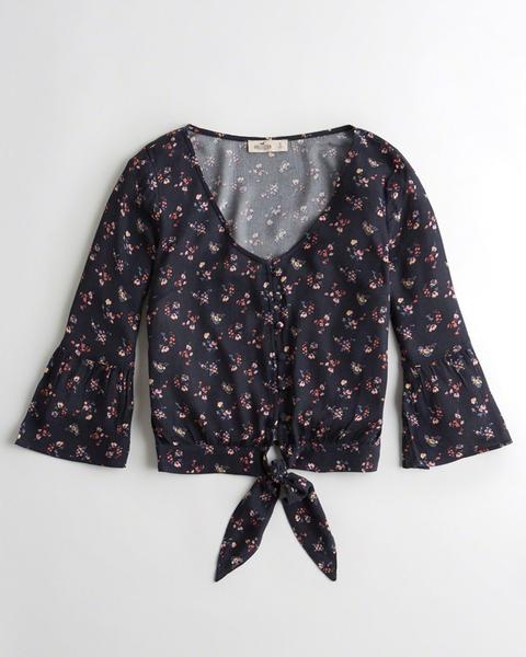 Camicia Corta Con Maniche A Campana E Nodo Sul Davanti