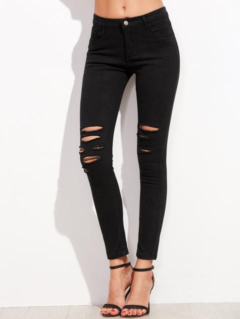 Black Ripped Skinny Ankle Jeans