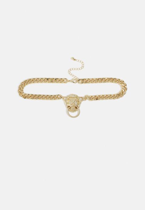 Gold Look Chunky Lion Choker Necklace