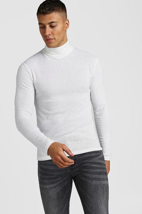 Pull Col Roulé Doux Au Toucher Coupe Musculaire Homme - Blanc - M, Blanc