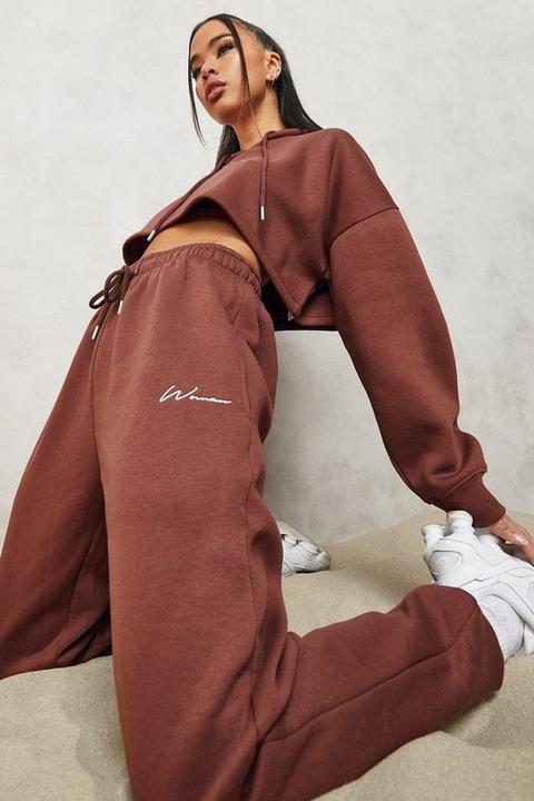 Pantalones De Deporte Normales Con Bordado Woman, Brown