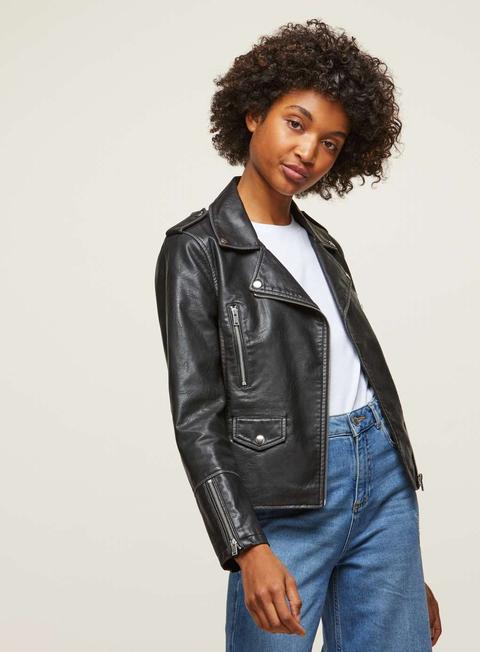 Black Gigi Washed Pu Biker Jacket - Coats & Jackets - Clothing