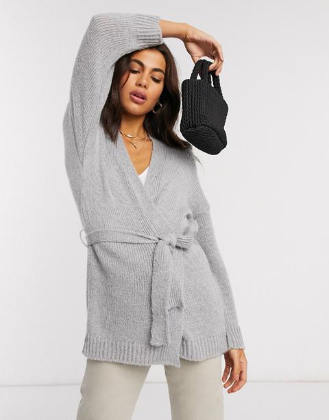 Asos Design Lounge Chunky Belted Wrap Cardigan-grey