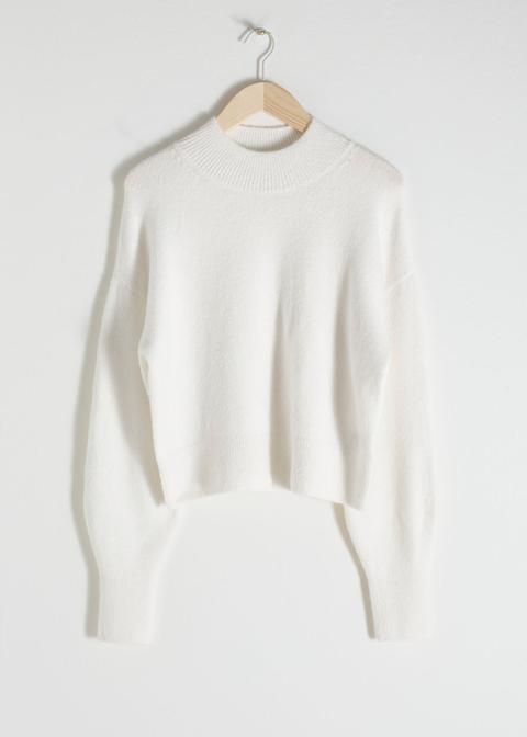 Mock Neck Cropped Sweater - White