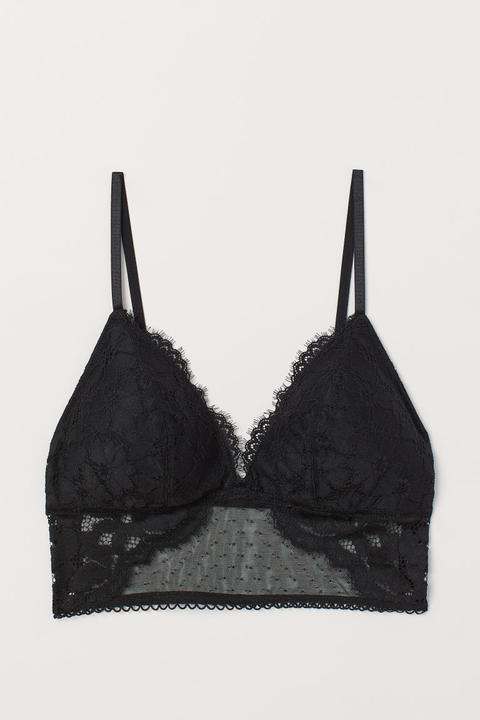 H & M - Bralette Imbottita In Pizzo - Nero