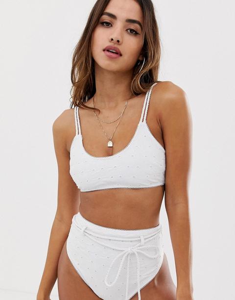 Asos Design Broderie Rope Detail Crop Bikini Top In White