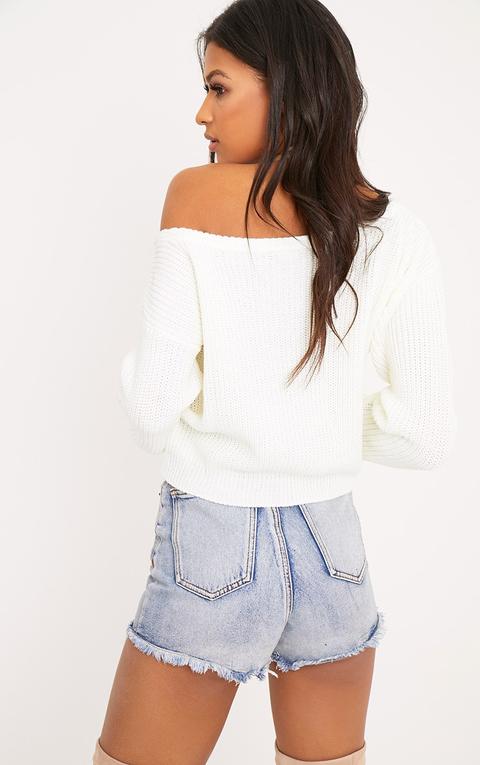 Rosalina Cream Off The Shoulder Crop Jumper