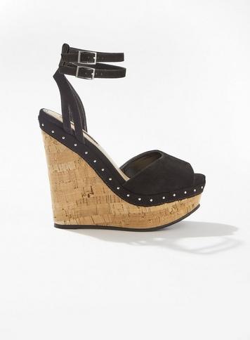 Womens Whitney Black Stud Detail Wedges, Black