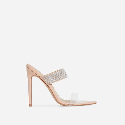 Ammi Diamante Perspex Heel Mule In Nude Patent, Nude
