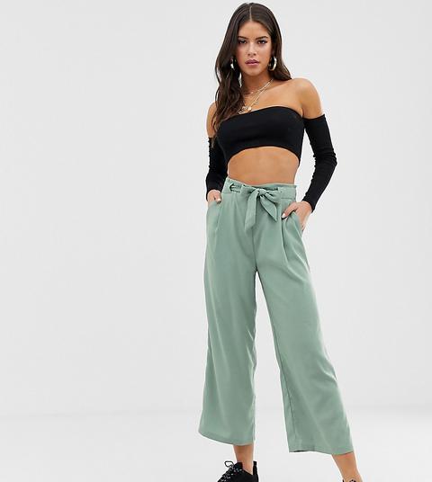 Pantalones Capri Verdes Con Lazo A La Cintura De New Look Tall