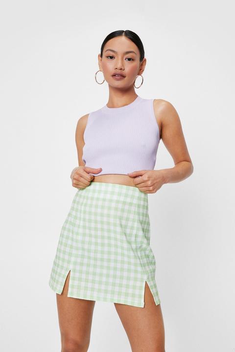 Womens Petite Check Double Slit Mini Skirt