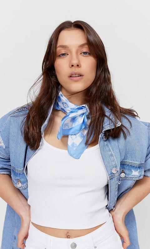 Stradivarius Lot De 2 Bandanas Damier Et Vagues Bleu 103