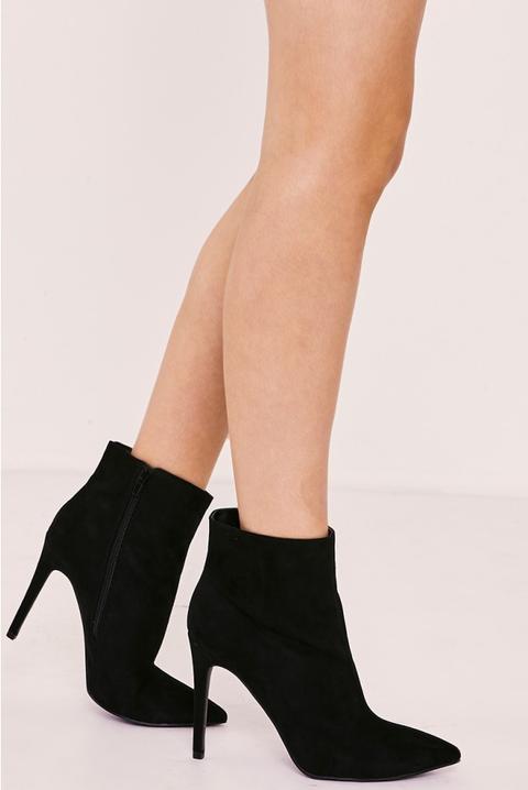 Shaila Black Faux Suede Heeled Ankle Boot