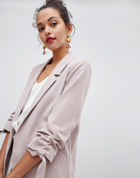 River Island - Blazer Color Cipria Con Maniche Arricciate - Beige