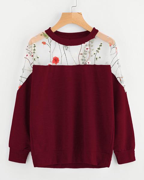 Embroidery Mesh Paneled Sweatshirt