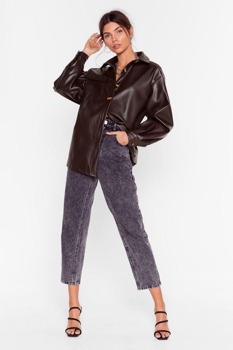 Womens Faux Leather Oversized Shirt