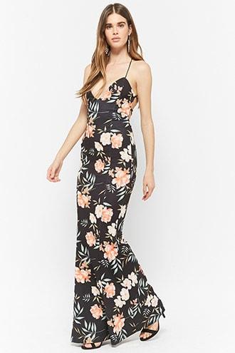Forever 21 Floral Caged Maxi Dress , Black/multi