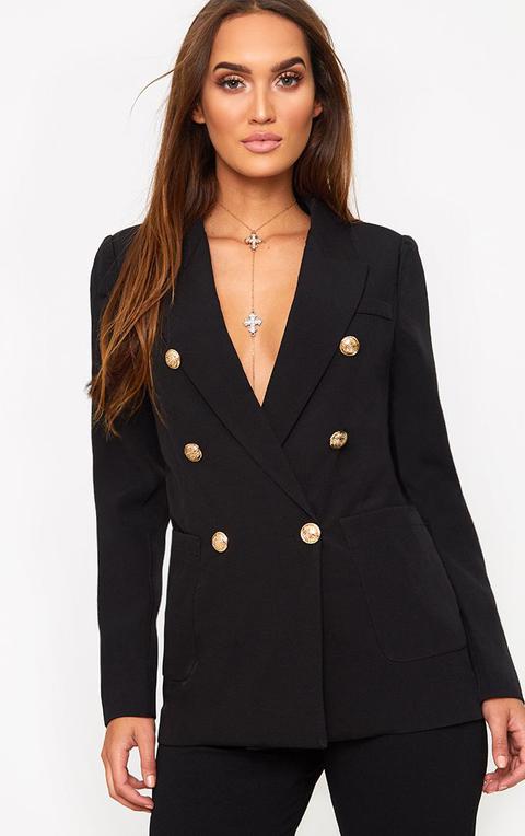 Black Double Breasted Military Style Blazer