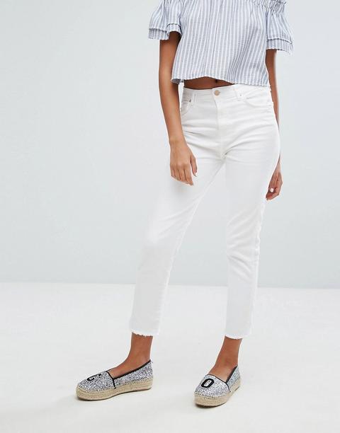 Bershka - Jeans Dritti Con Fondo Sfrangiato - Bianco