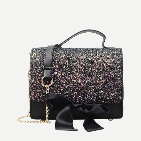 Borsa A Catena Glitter Con Fiocco