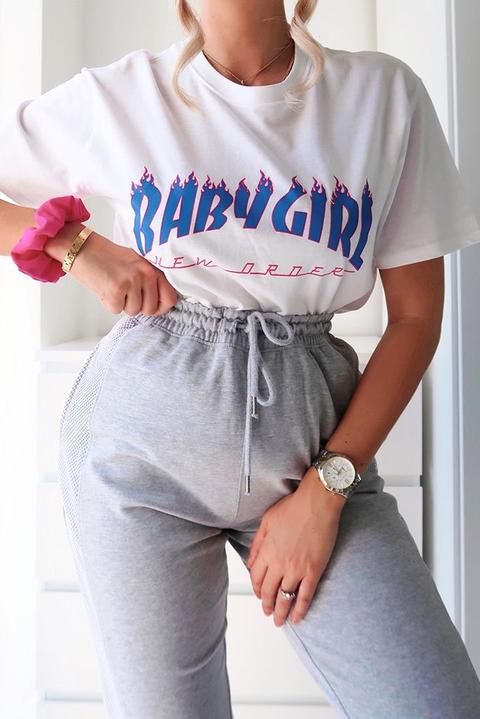 White Baby Girl Flames Oversized Tshirt