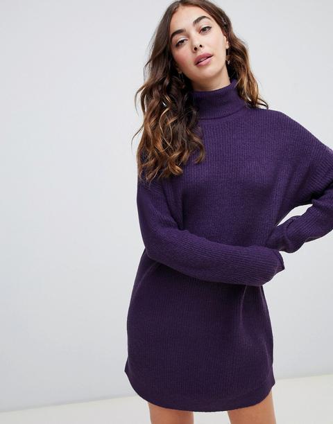 Vero Moda - Vestitino Maglia Viola Lavorato Con Collo Alto - Viola